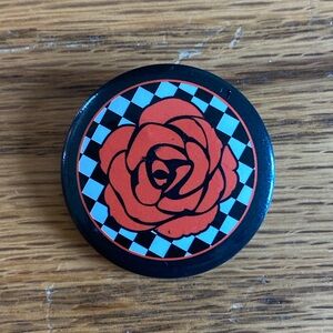 Black and Red Rose Checkered Button